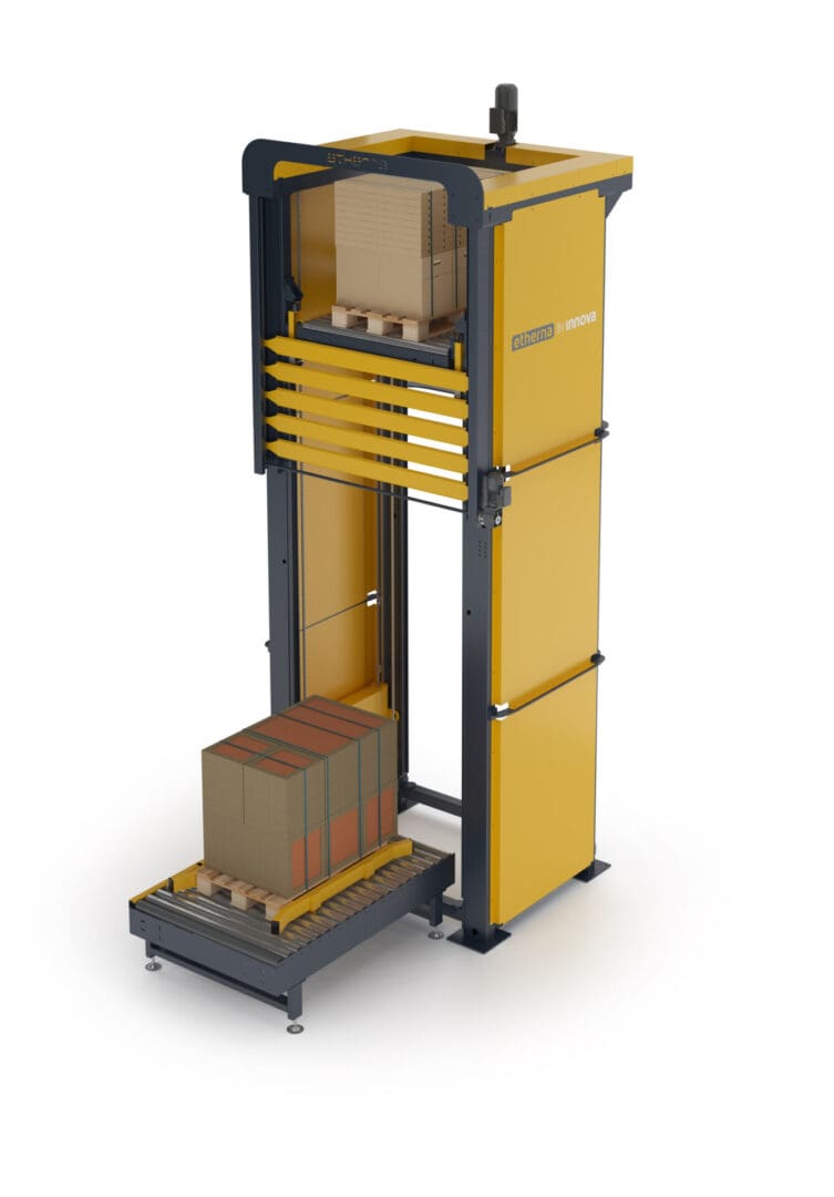 Vertical pallet conveyor for moving loads between different elevations