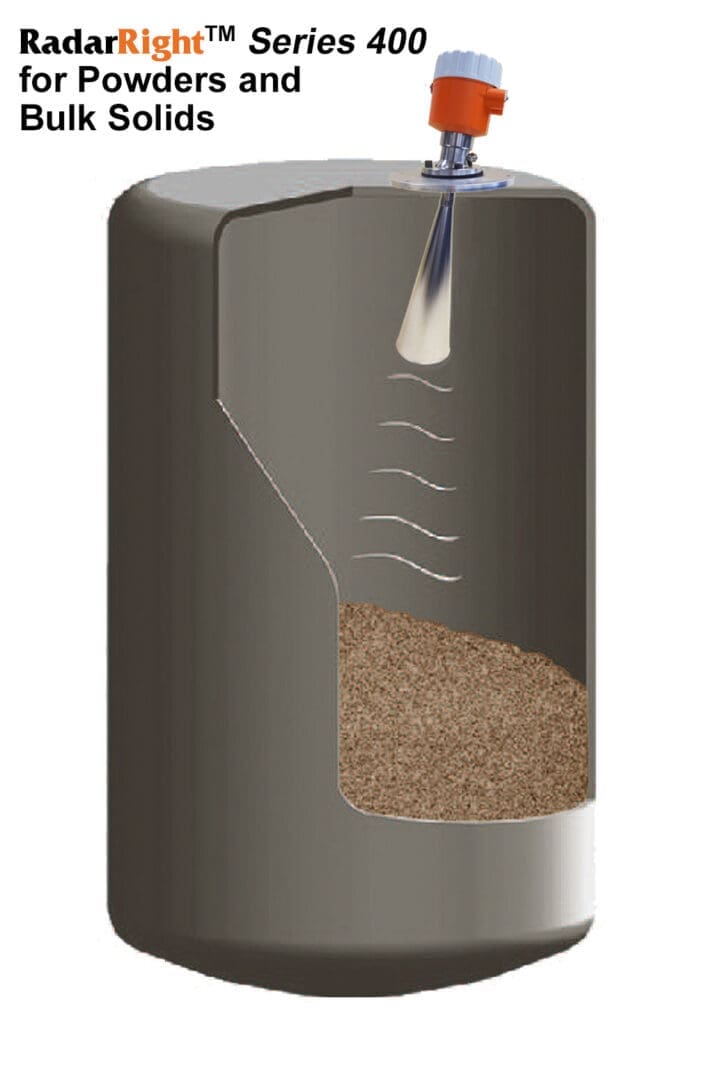 Radar continuous level sensor installed on silo diagram