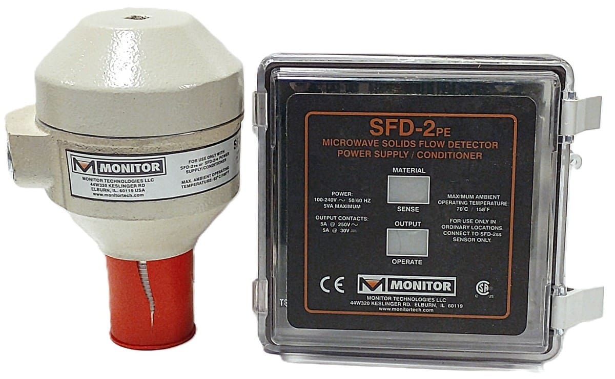 Solids flow monitoring sensor installed on conveying line