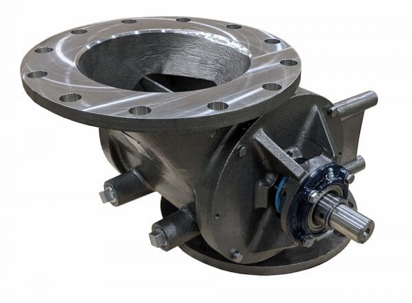 Side-entry rotary airlock valve for lumpy or stringy materials