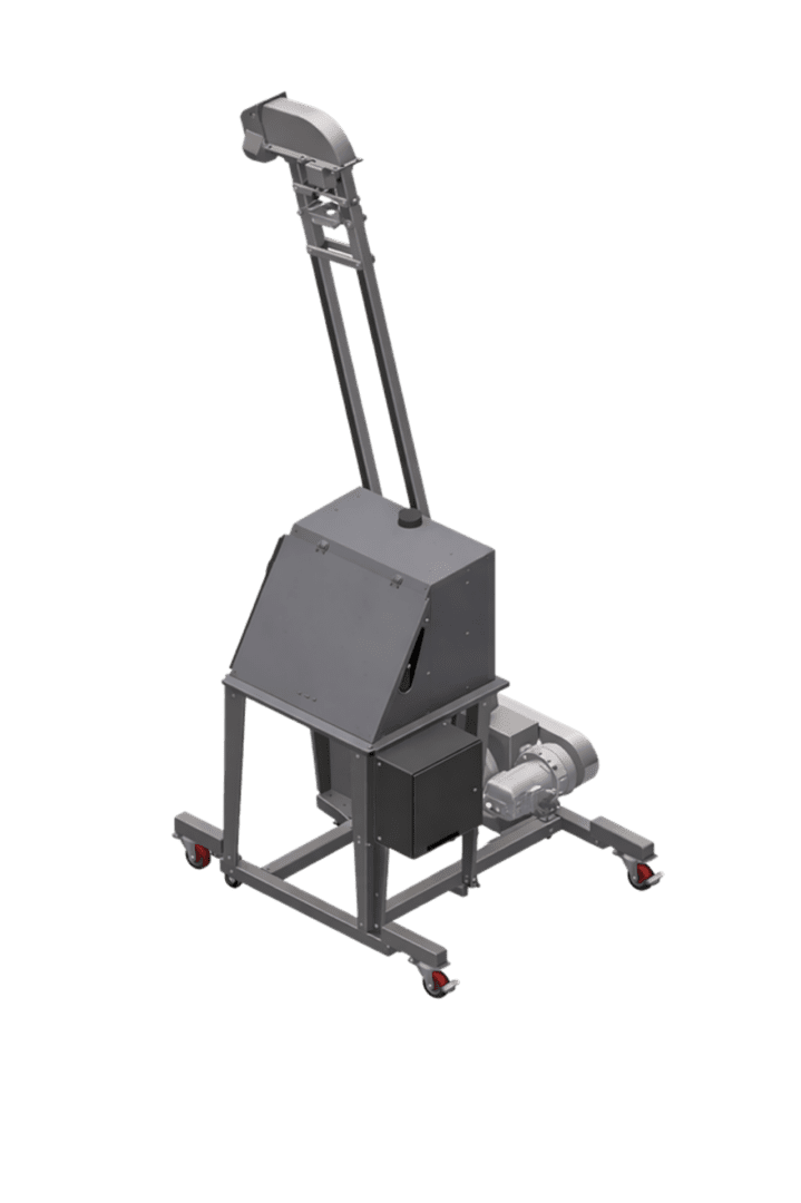 Mobile bag dump station feeding Powderflight aero-mechanical conveyor rendering