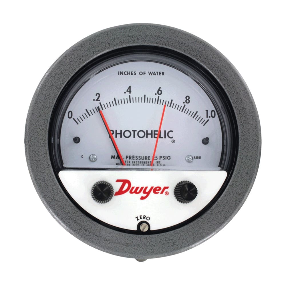 Dwyer Photohelic differential pressure gauge for dust collectors